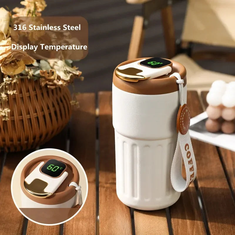 450Ml Thermos Bottle Smart Display Temperature 316 Stainless Steel Vacuum Cup Office Coffee Cup Business Portable Thermal Mug